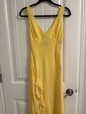 White Fox Boutique Yellow V-Neck Ruffle Maxi Dress